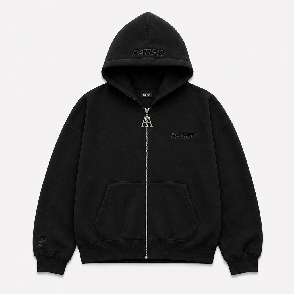 PATIER Essentials Zip Hoodie – JET BLACK