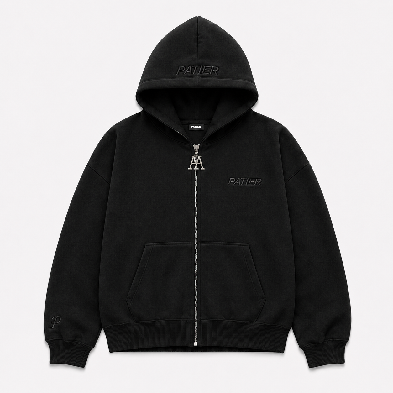 PATIER Essentials Zip Hoodie – JET BLACK