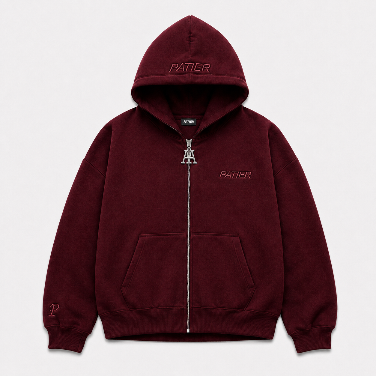 PATIER Essentials Zip Hoodie – Burgundy